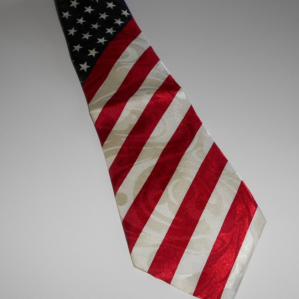 New Without Tags Imported Unisex Red, White & Blue Silk Tie